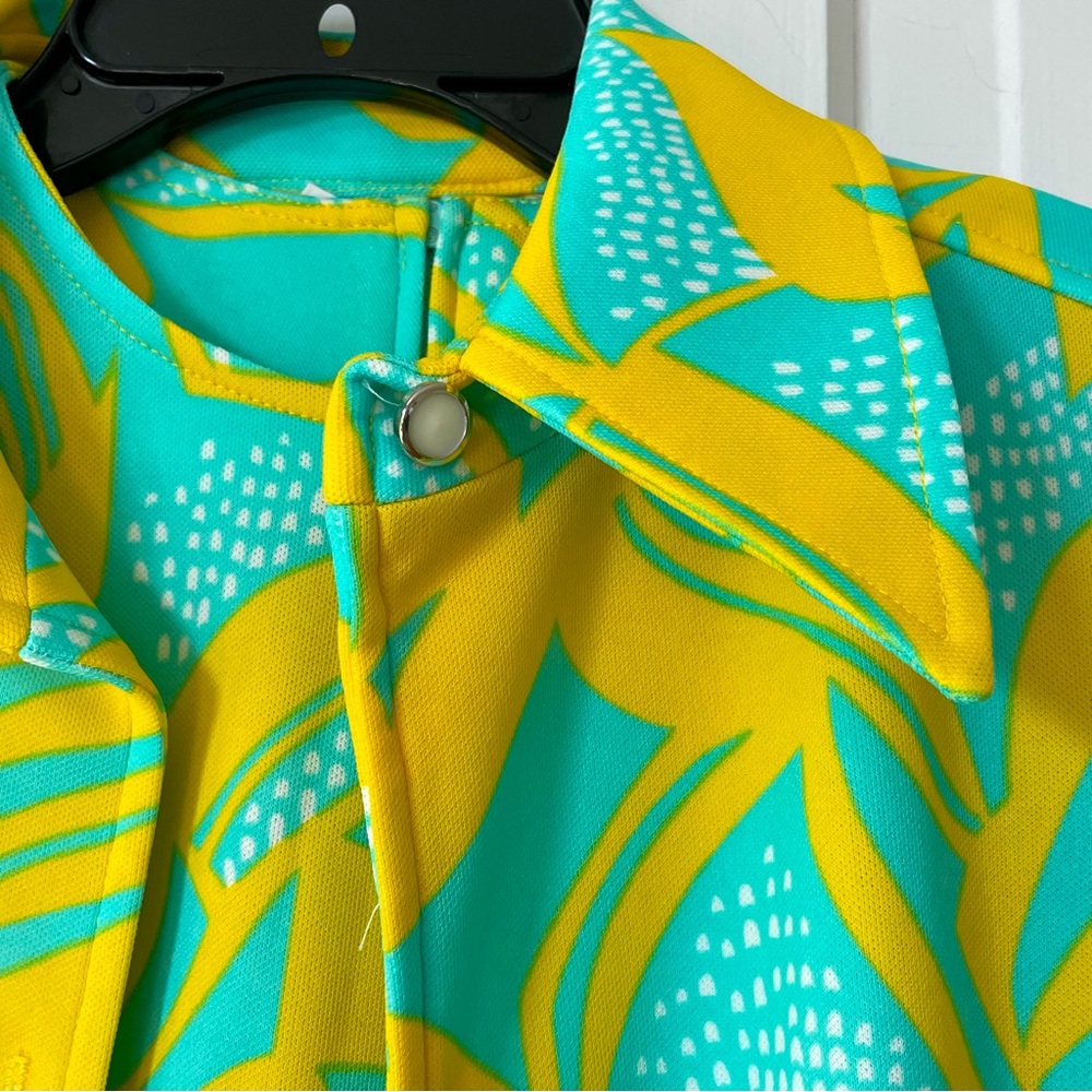 Vintage 70s! 2 piece set - blouse and jacket in aqua and yellow